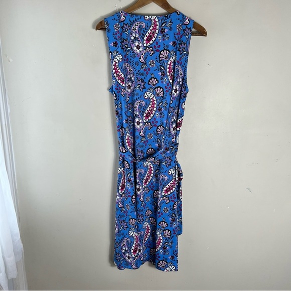 Talbots Seaside Paisley Tie waist Sleeveless Blue Jersey Midi Dress Size XLP - Picture 6 of 13